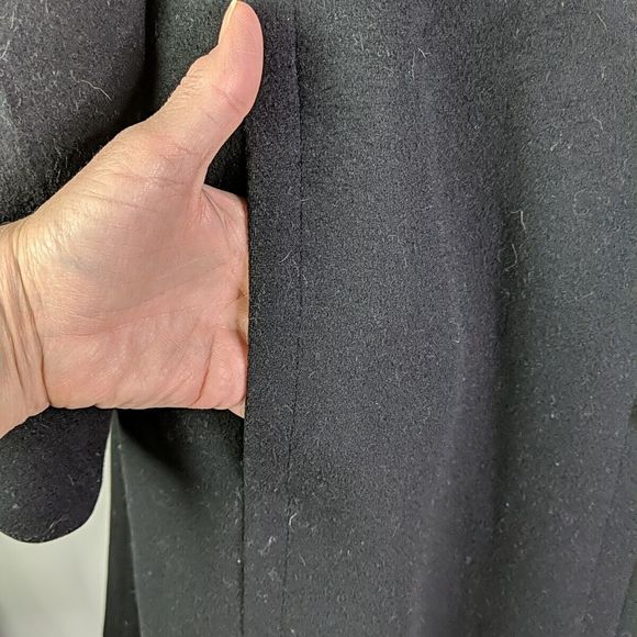 Auckie Sanft Black Pure Virgin Wool Coat Fur Collar Montreal Vintage Overcoat M - Picture 8 of 10